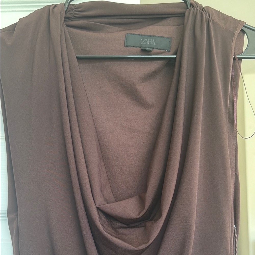Zara Sleeveless Draped Cowl Neck Top in Brown